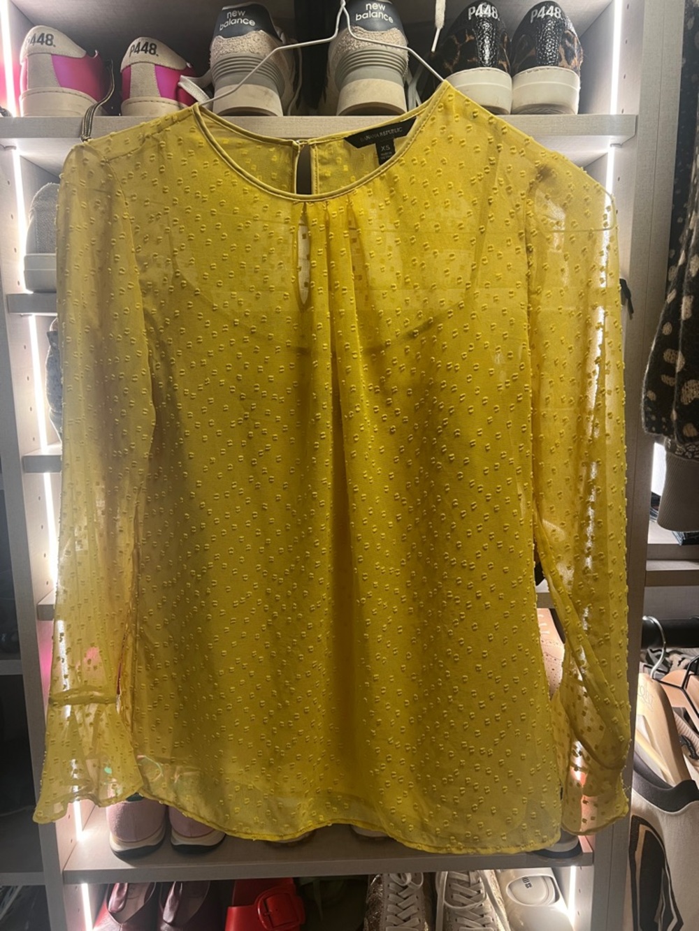 Banana Republic Yellow Sheer Swiss Dot Long Sleeve Blouse